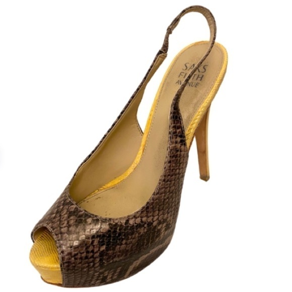SAKS FIFTH AVENUE Platform Snakeskin Print Heels - Picture 2 of 11